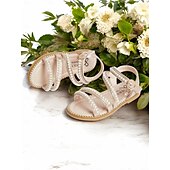 cheap Flower Girl-Pearl-Strap Sandals for Girls – Stylish Wedding Footwear for Flower Girls