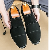 abordables Officiel-chaussures à double boucle marron pour hommes, tige en daim avec détails de boucle, chaussures élégantes pour les occasions formelles et décontractées
