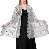 cheap Wedding Guest Wraps-Ladiery Sequin Floral Shawls and Wraps for Evening Dresses,Women sparkly Sheer Mesh Wedding Shawls for Evening Party
