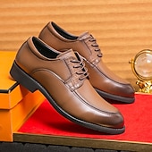 economico Formale-scarpe eleganti da uomo in similpelle marrone con lacci e dettagli intrecciati, stile classico formale, comode per matrimoni ed eventi aziendali