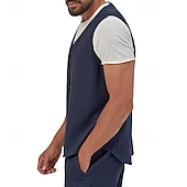 זול ג&#039;ילטים-בגדי ריקוד גברים וסט Gilet אפוד פשתן חופשה יומי פגישה (דייט) אופנתי יום יומי קיץ אביב כפתורים כיס פשתן נוח אחיד חזה יחיד כפתור יחיד צווארון V רגיל שחור צהוב ירוק בהיר כחול נייבי אֵפוֹד