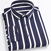 billiga Button Down-skjortor för män-Herr Skjorta Knapp upp skjorta Rand Bröllop Fest Marinblå + vit Svart Vit Gul Långärmad Kavajslag Vår Höst Kläder Ficka