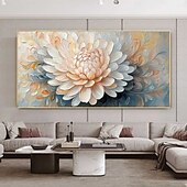 お買い得  花/植物画-手作りのオリジナル 3D インパスト テクスチャの花の油絵 キャンバスに描かれた抽象的な咲く花の壁アート 家の装飾用 枠付き/内枠なしの絵画