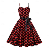 olcso Ruhák-Retró 1950-es Rockabilly Ruhák Swing ruha Pöttyös Női Farsang Álarcos mulatság Hétköznapi viselet Lánybúcsú Felnőttek Ruha Hazatérő ruhák