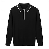 billiga Herrarnas Elite Tröjor &amp; Koftor-herr linne siden bomull kvarts dragkedja tröja stickad halv dragkedja stickat elegant hem vardagskläder kläder höst vinter svart vit s m l