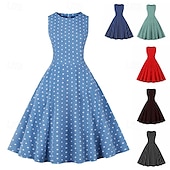 levne Šaty-Retro 50. léta Rockabilly Šaty Houpací šaty Puntíky Dámské Karneval Plesová maškaráda Denní nošení loučení se svobodou nevěsty Dospělé Šaty Šaty pro návrat domů