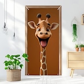 tanie Okładki drzwi-Zabawne Zwierzęta Dekoracje Drzwi Pokrycia Drzwi Giraffe Gobelin Zasłona Drzwi Dekoracja Tło Wewnątrz/Zewnątrz Baner Drzwi dla Domku Wiejskiego