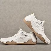 baratos Ténis para Homem-tênis esportivo masculino branco de couro sintético com design perfurado, leve e confortável, ideal para atividades casuais e ao ar livre