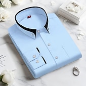 preiswerte Button-Down-Hemden für Herren-Herren Oberhemd Hemd Bügelfreies Hemd Solide / einfarbig Hochzeit Hellblau Schwarz Weiß Rosa Langarm Umlegekragen Ganzjährig Bekleidung Patchwork