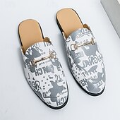 abordables Semiformal-Mules de moda para hombre sin cordones con diseño gráfico, correa ajustable y plantilla cómoda para uso casual y diario.