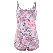 billiga Tankinis-Kvinnors tankini 2-delad baddräkt Boho shorts mage kontroll hög midja smal rygglös semester strandkläder paisley U-hals ärmlösa baddräkter