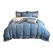 economico Set copripiumino-Set di Biancheria da Letto in Cotone Egiziano Bianco Solido Luxury Soft Brushed con Bordo Scolpito Completo Copripiumino Copripiumino per Regine e King Size con Federe