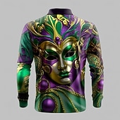 economico Polo stampata da uomo-Carnevale Per uomo Maschera Polo Manica Lunga Magliette polo Camicie con Colletto Vintage Abito da festa Stampa 3D Primavera Autunno Inverno Verde