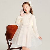levne Párty šaty-Děti Dívčí Šaty na párty Pevná barva Dlouhý rukáv Výkon Svatební Princeznovské Sladký Polyester Jaro Podzim 2-8 let Fialová Khaki Béžová