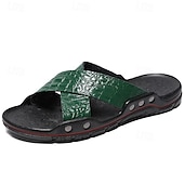 preiswerte Lässige Sandalen-Schwarze Herrensandalen mit Kreuzriemen, Krokoprägung und bequemer Gummisohle – lässiges Outdoor-Schuhwerk für Sommer, Strand und Alltag