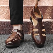 preiswerte Kleidungs-Sandalen-Schwarze Fischersandalen aus Kunstleder für Herren mit Schnallenriemen und Aussparungsdesign, stilvoll und bequem für die Freizeit, den Outdoor- und Sommergebrauch