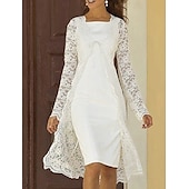 abordables Avec veste-Robe de mariée à deux pièces pour mère de la mariée invitée de mariage église élégante décolleté carré longueur genoux chiffon dentelle sans manches robe à veste avec couleur solide taille