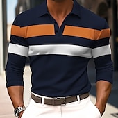 preiswerte Rugby-Polo für Herren-Herren Gestreift Rugby-Poloshirts Langarm Polo-Shirts Hemden mit Kragen Business-Casual Schule Athleisure Alltagskleidung 3D-Druck Frühling Herbst Winter Schwarz Armeegrün Dunkelblau
