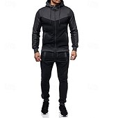 cheap Men&#039;s Tracksuit &amp; Hoodie-Men&#039;s Workout Set Tracksuit Full Zip Hoodie Hoodie &amp; Pants Outfit Set Hoodie Hooded Outdoor Daily Sports Pocket Drawstring 2 Piece Color Block Black White Red Polyester Activewear Classic Casual