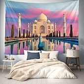 baratos tapeçaria de paisagem-Tapeçaria de Parede do Taj Mahal Paisagem Grande Tapeçaria Mural Decoração Fundo Fotográfico Cobertor Cortina Decoração para Casa Quarto Sala de Estar
