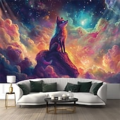 baratos Taquestres de Blacklight-Tapeçaria Blacklight Brilha no Escuro Festa Brilhante Reativa ao UV Psicodélica Nebulosa Animal Raposa Paisagem Natural Tapeçaria de Parede Arte Mural para Sala de Estar Quarto
