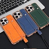 abordables Coques iPhone-Coque de téléphone pour iPhone 16 Pro Max Plus iPhone 15 Pro Max Plus iPhone 14 13 12 Pro Max Plus coque arrière avec support avec lanière avec bracelet rétro TPU plaqué