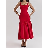 cheap Dresses-Retro Vintage 1950s 1960s Midi Dress Bodycorn Solid Color Women&#039;s Masquerade Wedding Vacation Tea Party Adults&#039; Dress