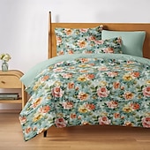 ieftine 100% bumbac-Husă de duvet pentru pat de dimensiune normală set de așternuturi cu flori husă de pătură moale ușoară cu 2 fețe de pernă pentru vară primăvară