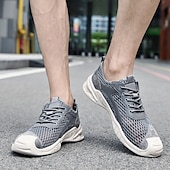 cheap Men&#039;s Sneakers-Men&#039;s Beige Mesh Sneakers with Lace-up &amp; Velcro Strap, Breathable Casual Sports Shoes for Summer