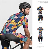 cheap Men's Clothing Sets-Men's Cycling Jersey with Shorts Short Sleeve Mountain Bike MTB Road Bike Cycling Summer Spring Autumn / Fall Navy Blue Royal Blue Blue Cat Bike Front Zipper Sweat wicking Comfortable Breathable