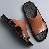 preiswerte Lässige Sandalen-lässige braune Slide-Sandalen für Herren mit Krokoprägung und strapazierfähiger Gummisohle – bequeme Outdoor-Schuhe für Sommer, Strand und Alltag