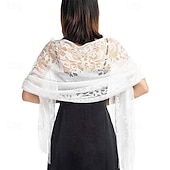cheap Wedding Guest Wraps-Ladiery Women&#039;s Floral Lace Scarf Shawl with Tassels, Soft Mesh Fringe Wraps for Wedding Evening Party Dresses