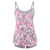 billiga Tankinis-Kvinnors tankini 2-delad baddräkt Boho shorts mage kontroll hög midja smal rygglös semester strandkläder paisley U-hals ärmlösa baddräkter