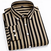 billiga Button Down-skjortor för män-Herr Skjorta Knapp upp skjorta Rand Bröllop Fest Marinblå + vit Svart Vit Gul Långärmad Kavajslag Vår Höst Kläder Ficka