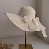 economico Accessori-cappello di paglia a tesa larga per donna, protezione solare estiva, cappello a tesa larga, cappello da spiaggia con fiocco da mare, cappello da sole