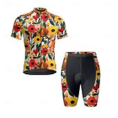 cheap Men&#039;s Clothing Sets-Men&#039;s Cycling Jersey with Shorts Floral Botanical Short Sleeve Bike Clothing Suit with 3 Rear Pockets Mountain Bike MTB Road Bike Cycling Front Zipper Sweat wicking Comfortable Breathable Sports