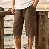 baratos Feriado-Homens Calção Shorts de linho Shorts de verão Shorts de praia Calças Capri Bolsos Com Cordão Cintura elástica Tecido Conforto Respirável Comprimento da panturrilha Férias Feriado Praia Havaiana Boho