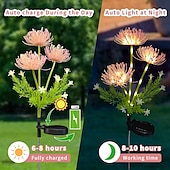 abordables Luces de paisaje-Lámpara de inserción de campo de flores junto al mar con energía solar para exteriores, 2 piezas, lámpara de decoración de césped para camino de jardín y patio, lámpara de decoración de ambiente de