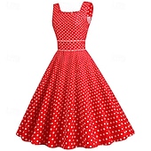 olcso Ruhák-Retró 1950-es Rockabilly Ruhák Swing ruha Pöttyös Női Farsang Álarcos mulatság Hétköznapi viselet Lánybúcsú Felnőttek Ruha Hazatérő ruhák
