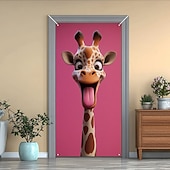 tanie Okładki drzwi-Zabawne Zwierzęta Dekoracje Drzwi Pokrycia Drzwi Giraffe Gobelin Zasłona Drzwi Dekoracja Tło Wewnątrz/Zewnątrz Baner Drzwi dla Domku Wiejskiego