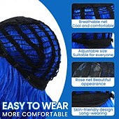 baratos Perucas Sintéticas sem Touca-perucas azuis para mulheres e meninas, peruca azul escura ondulada, peruca curta de cabelo azul, peruca azul bob natural com franja, peruca azul cacheada na altura dos ombros, peruca sintética cosplay