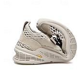 cheap Men&#039;s Sneakers-Men&#039;s Beige Mesh Sneakers with Lace-up &amp; Velcro Strap, Breathable Casual Sports Shoes for Summer