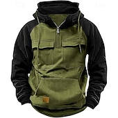 abordables sudaderas basicas hombre-Hombre Sudadera Sudadera con capucha y cremallera de un cuarto Sudadera táctica con capucha Negro Rosa Vino Verde Ejército Azul Piscina Con Capucha Bloque de color Plano Retazos Bolsillo Deporte