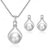 abordables Conjuntos de joyas-Juego de Joyas 1 juego Perla Artificial Legierung 1 Collar Pendientes Mujer Elegante Coreano Dulce Bonito Bola Redondo Conjunto de joyas Para Invitado a la boda Trabajo Regalo