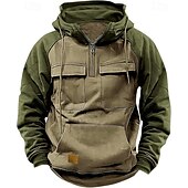 abordables sudaderas basicas hombre-Hombre Sudadera Sudadera con capucha y cremallera de un cuarto Sudadera táctica con capucha Negro Rosa Vino Verde Ejército Azul Piscina Con Capucha Bloque de color Plano Retazos Bolsillo Deporte
