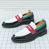 cheap Semi-Formal-Men&#039;s Premium Faux Leather Slip-On Shoes with Bold Color Block Design - Comfortable, Stylish Footwear for Casual and Formal Occasions