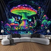 رخيصةأون Tapestries Blacklight-بساط تحت الضوء الأسود يتلألأ في الظلام حفلة تتلألأ تحت الضوء الأسود فطر ضبابي غريب الجبال طبيعة بساط فني لتزيين غرفة المعيشة أو غرفة النوم