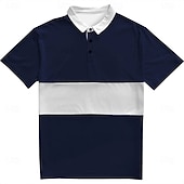 tanie Męska koszulka polo do rugby-Męskie Prążki Polo do rugby Krótki rękaw Koszulki polo Koszule z kołnierzykiem Codzienny Szkoła Na zewnątrz Sport Dzienne zużycie Druk 3D Lato Ciemnoniebieski