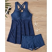 abordables Maillots une pièce et tankinis-Femme Tankini Maillot De Bain Deux Pièces Dentelle Maillots de Bain Couleur Pleine Maillots de Bain Noir Bleu Ciel Respirable Séchage rapide Poids Léger Sans Manches - Natation Surf Plage Et