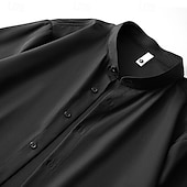preiswerte Herrenhemd zum Knöpfen-Herren Hemd Sommerhemd Freizeithemd Strandhemd Knopfhemd Schwarz Weiß Grün Langarm Einfach Großvaterkragen Stehkragen Urlaub Hawaiianisch Button-Down Bekleidung Polyester Mode Lässig Bequem